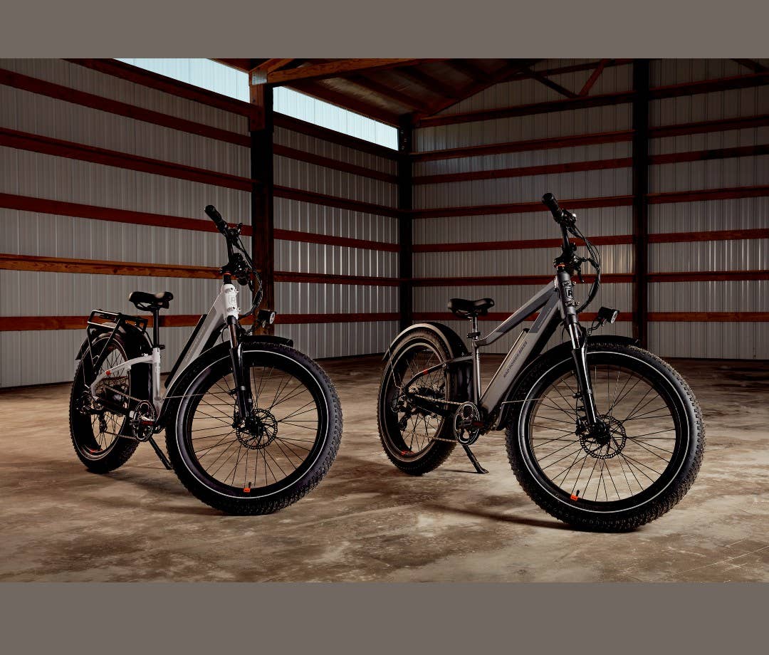 Two electric fat bikes in the garage